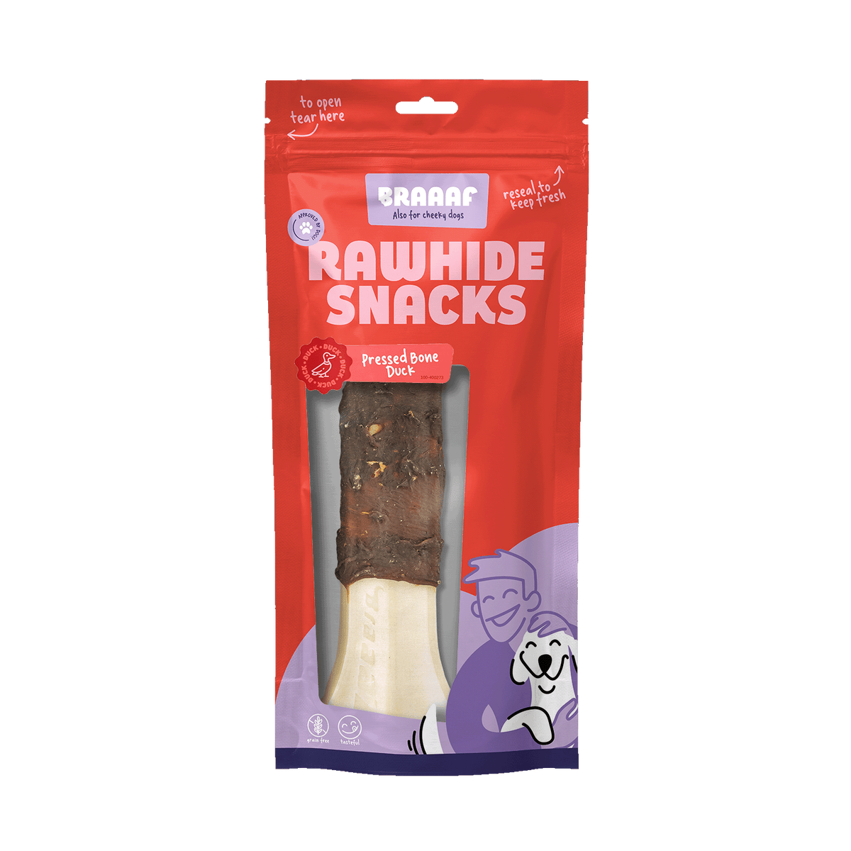Braaaf Geperst Kauwbot Eend 20 cm 170 g – Braaaf hondensnack verpakking