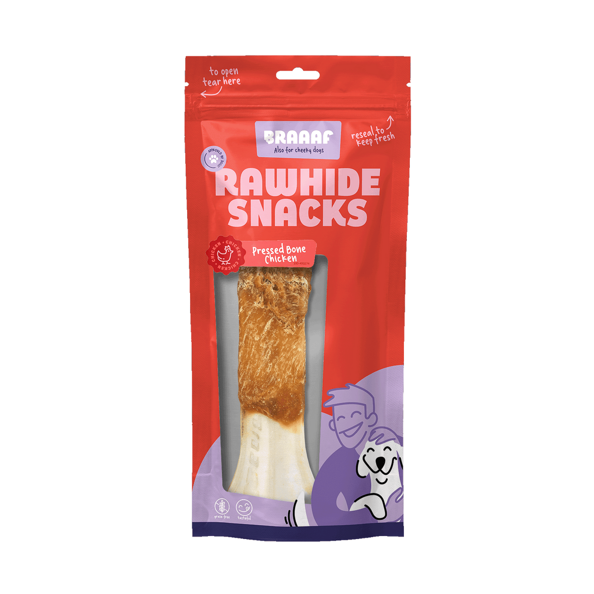 Braaaf Geperst Kauwbot Kip 20 cm 170 g – Braaaf hondensnack verpakking