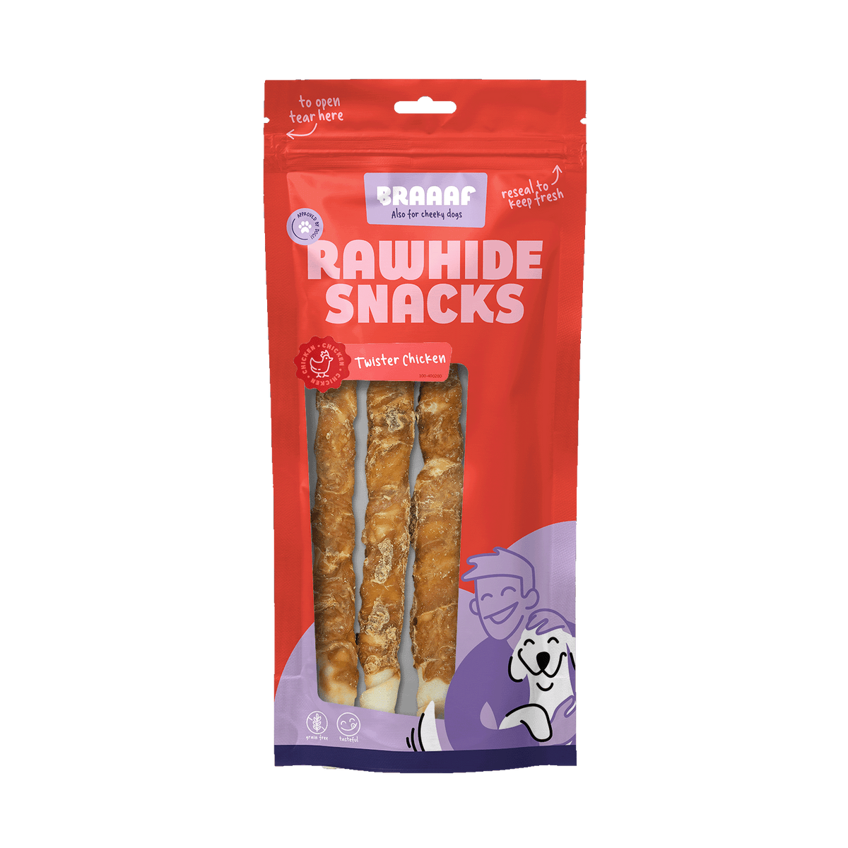 Braaaf Twister Kip 25 cm 3 stuks 250 g – Braaaf hondensnack verpakking