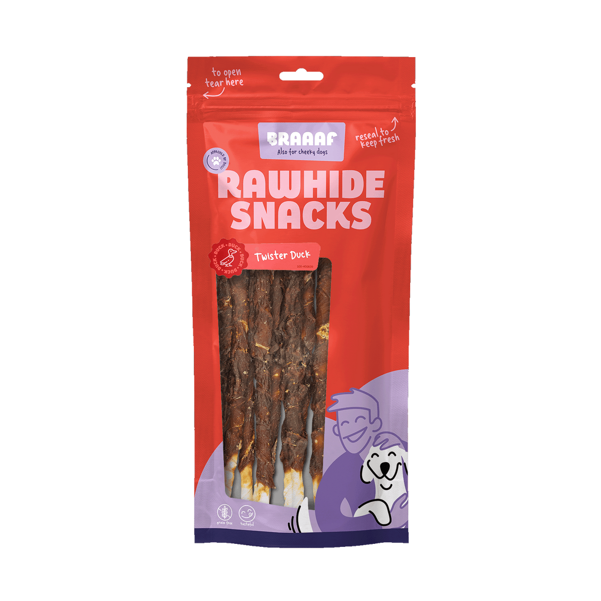 Braaaf Twister Eend 25 cm 8 stuks 240 g – Braaaf hondensnack verpakking