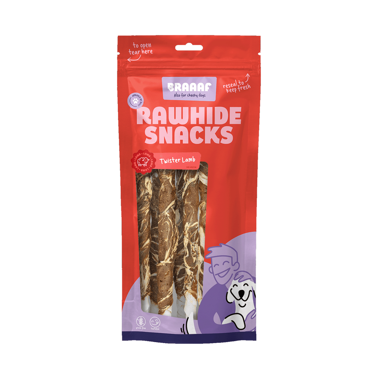 Braaaf Twister Lam & Vis 21 cm 6 stuks 180 g – Braaaf hondensnack verpakking