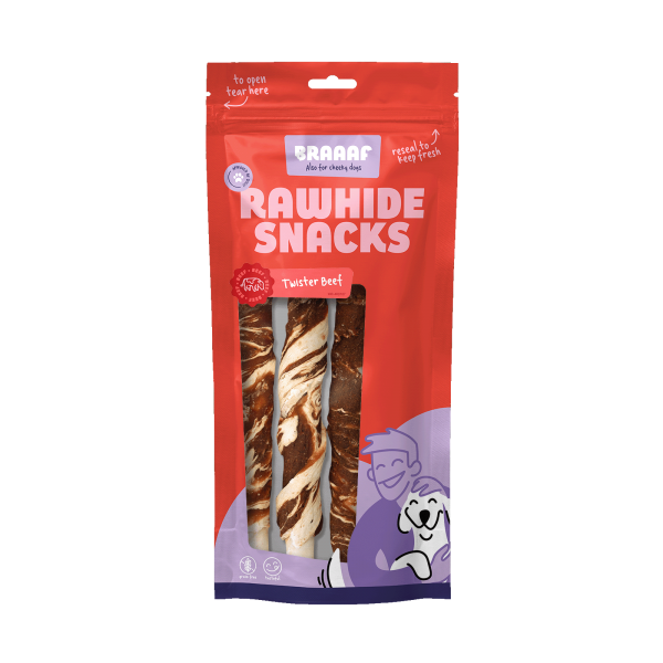 Braaaf Twister Rund & Vis 21 cm 3 stuks 180 g – Braaaf hondensnack verpakking