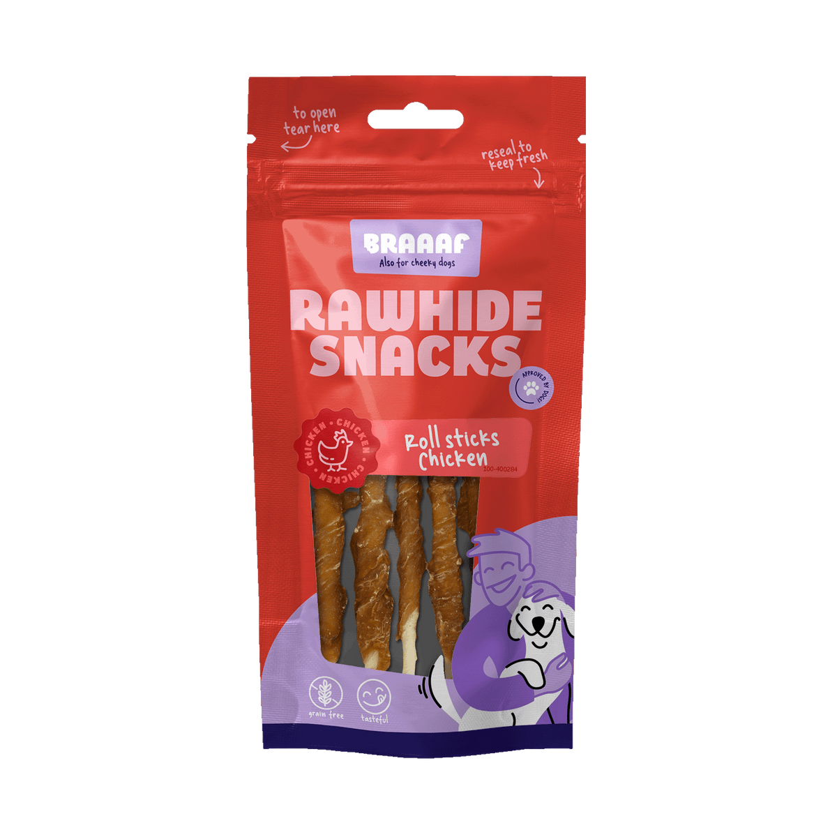 Braaaf Roll Sticks Kip 12 cm 8 stuks 80 g – Braaaf hondensnack verpakking