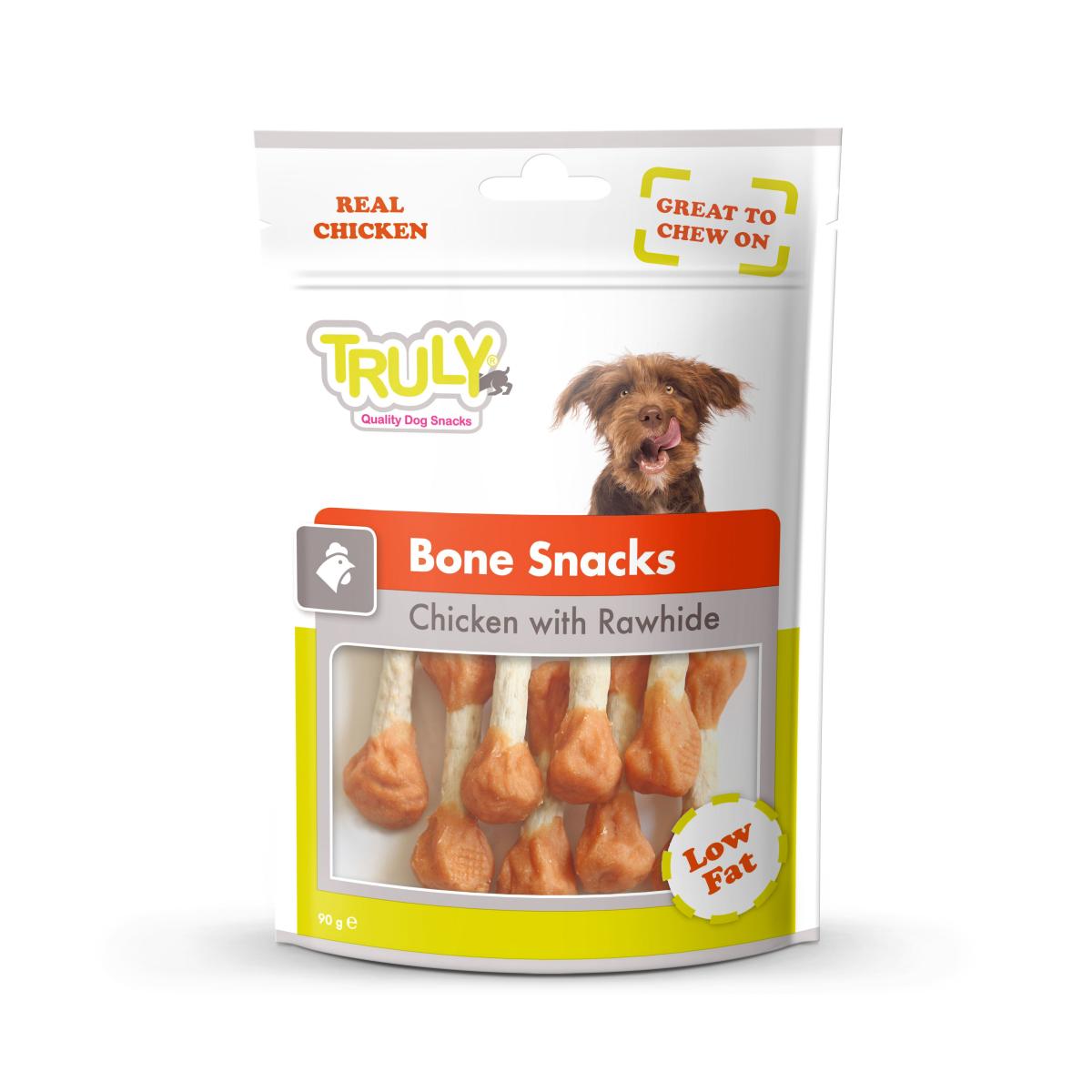 Truly Bone Snack met kip en runderhuid – 90 g verpakking