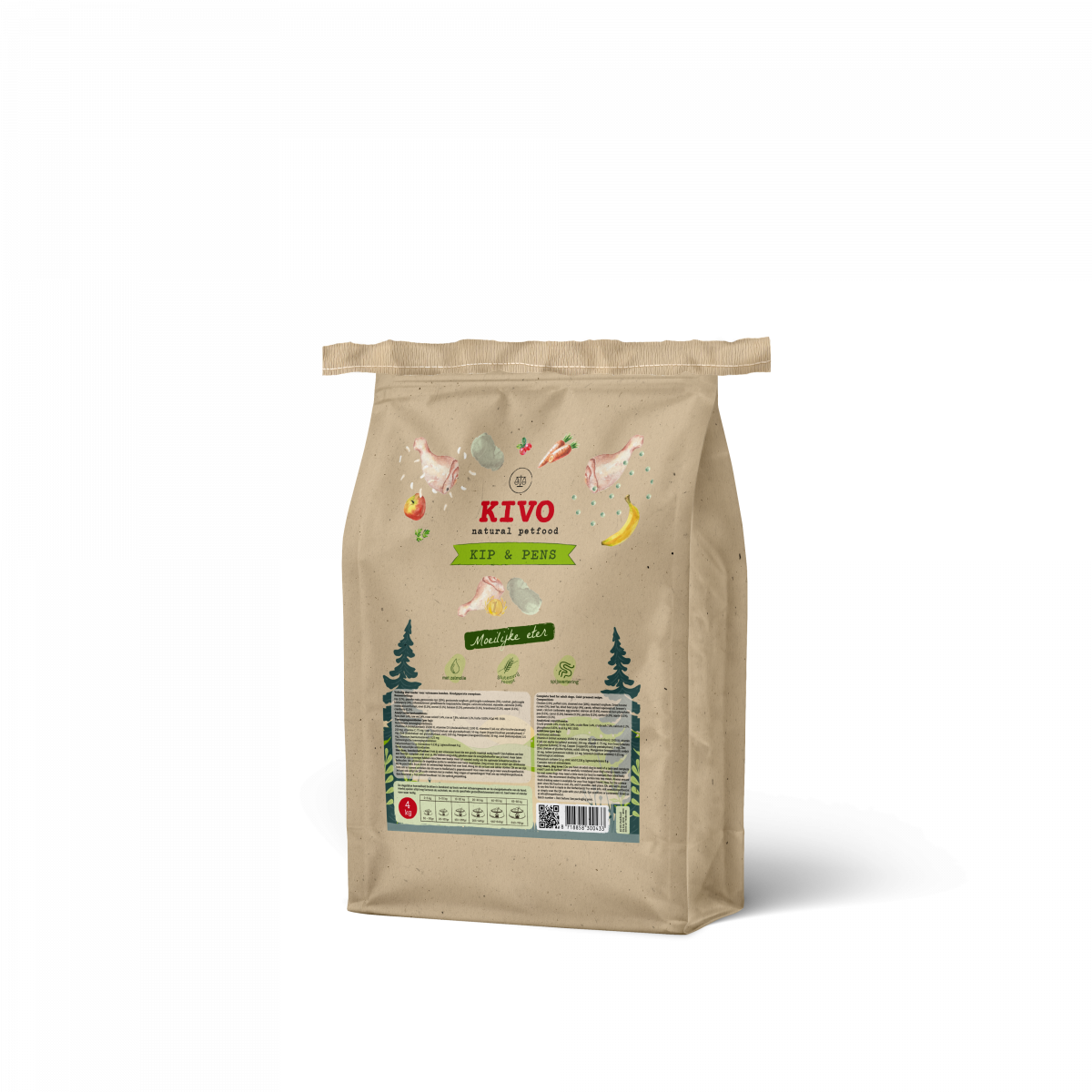 Kivo Kip & Pens Moeilijke Eter 4 kg koudgeperste hondenbrokken verpakking