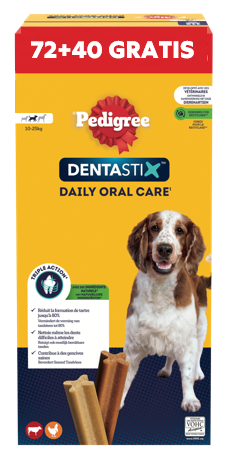 Pedigree DentaStix Medium 72 + 40 stuks 2,88 kg – productverpakking