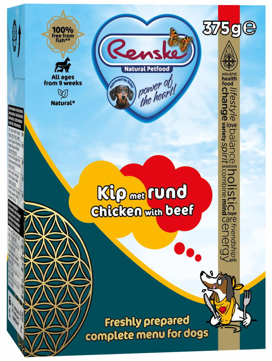 Renske Kip met Rund 375 g nat hondenvoer