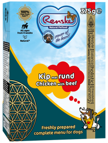 Renske Kip met Rund 375 g nat hondenvoer