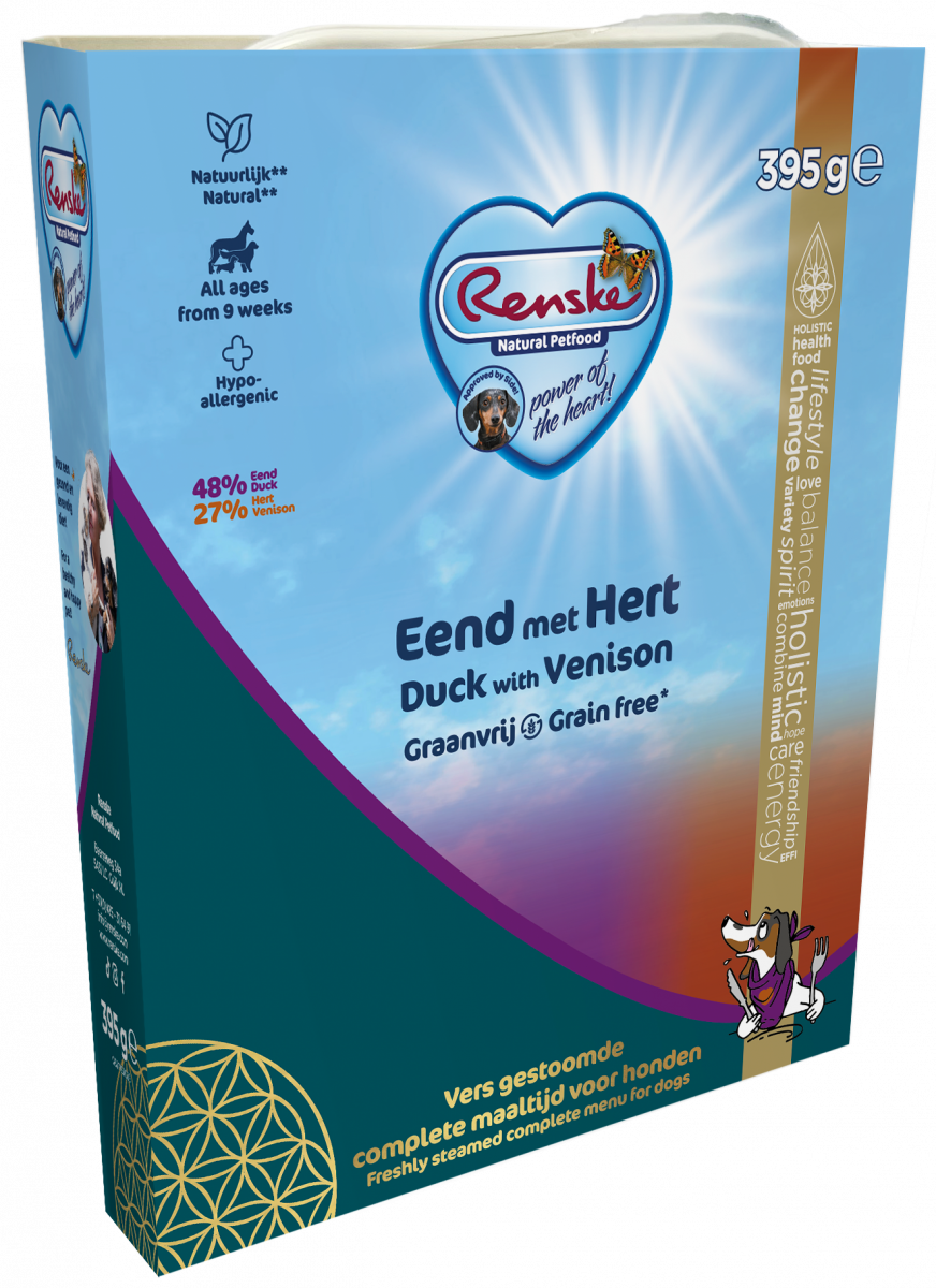 Verpakking Renske Vers Gestoomd eend met hert graanvrij, 395 g