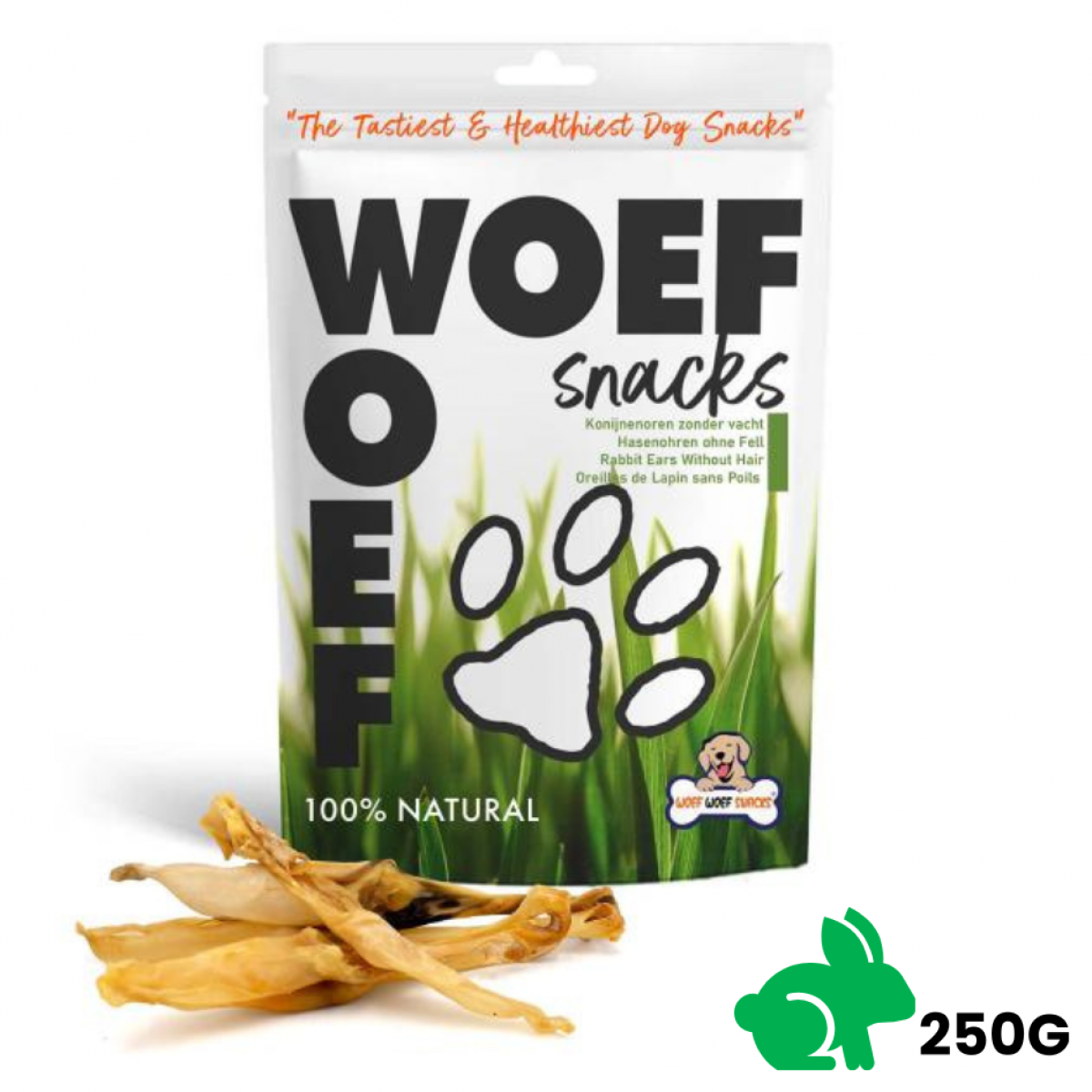 Woef Woef Konijnenoren zonder haar L – 250 g verpakking