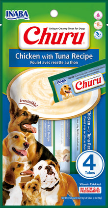 Inaba Churu hond kip met tonijn puree 4 × 14 g